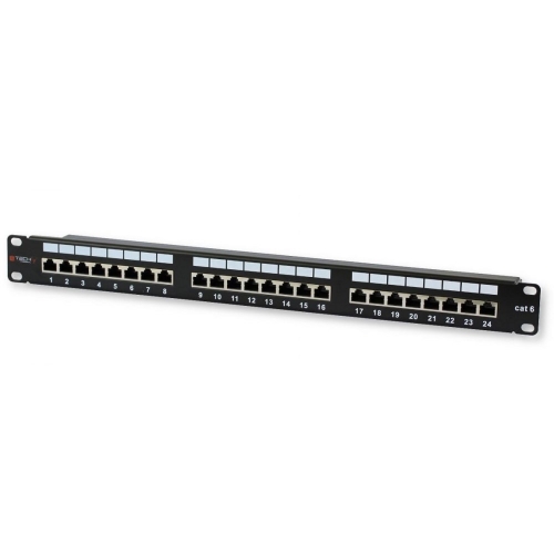 Patch Panel 1u Stp 24x Rj45 Cat6 Czarny Z Tacką